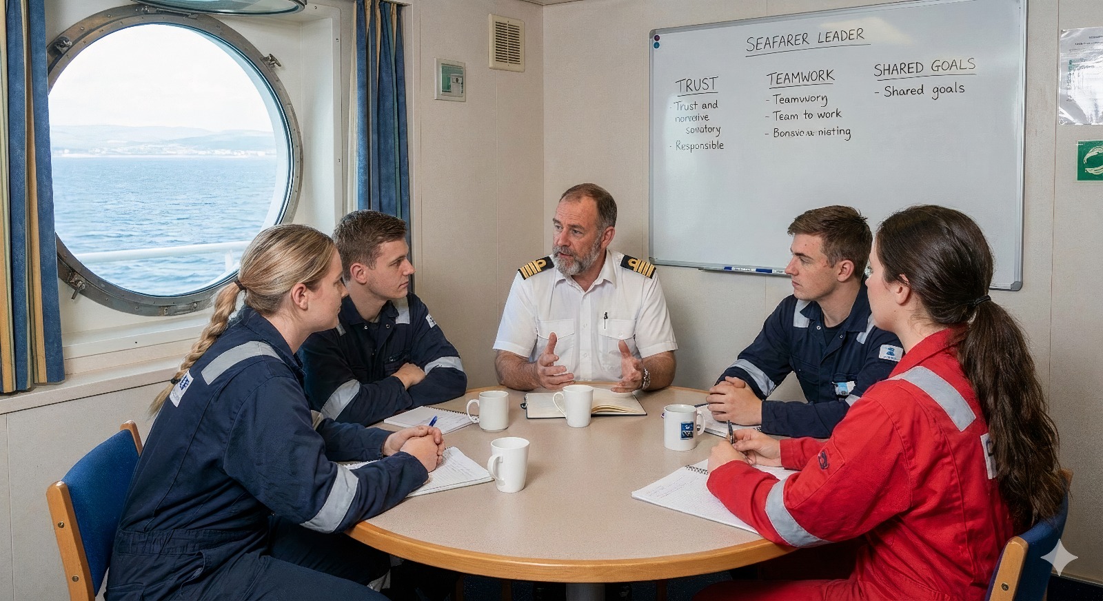 Senior officer leading team discussion on trust and teamwork - HF-Sea Sense Leadership & Culture training